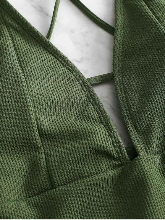 Traje de Baño Enterizo Conservador con Espalda Descubierta y Cordones