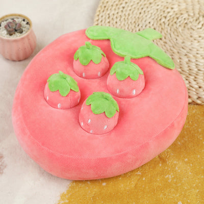 Orange plush carrot-shaped pet toy with four smaller removable carrots, featuring green tops and embroidered sleepy eyes. - Image 2