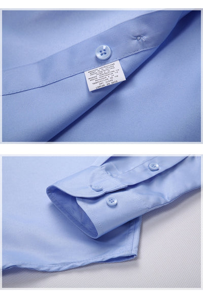 Camisa de Negocios Manga Larga Talla Grande Cuello Solapa Color Sólido para Hombre - Image 39
