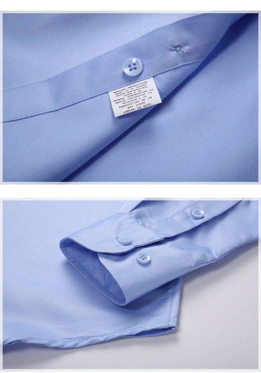 Camisa de Negocios Manga Larga Talla Grande Cuello Solapa Color Sólido para Hombre - Image 39