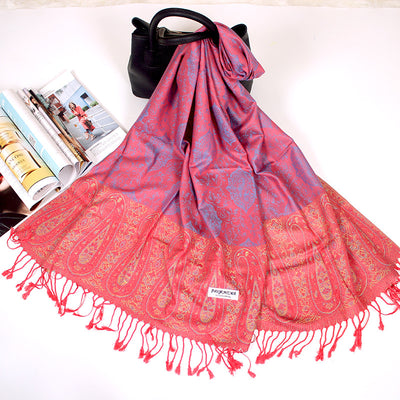 Foulard Étnico de Cachemira Dual-uso con Jacquard y Borlas - Image 24