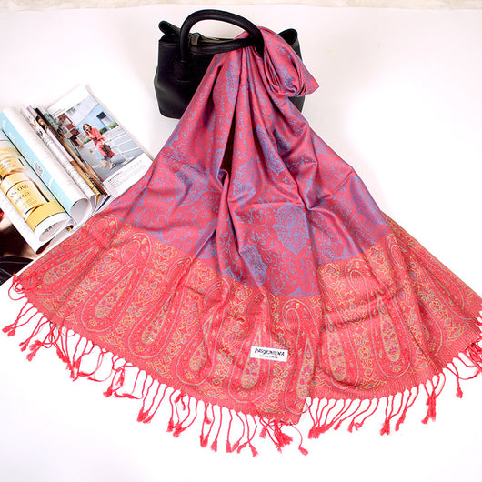 Foulard Étnico de Cachemira Dual-uso con Jacquard y Borlas - Image 24