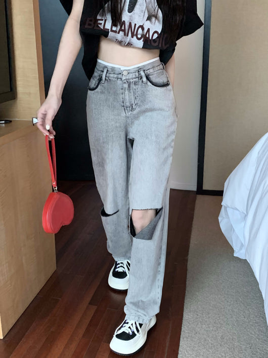 Jeans Rotos de Cintura Alta Holgados para Verano - Image 7