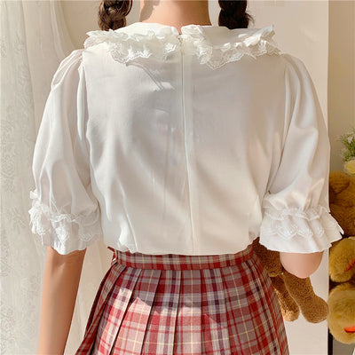 Blusa Soft Girl Cuello Muñeca Manga Corta Dulce - Image 4