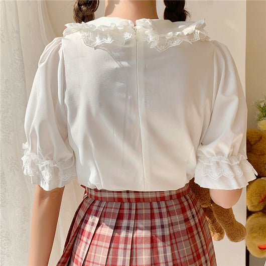 Blusa Soft Girl Cuello Muñeca Manga Corta Dulce - Image 4