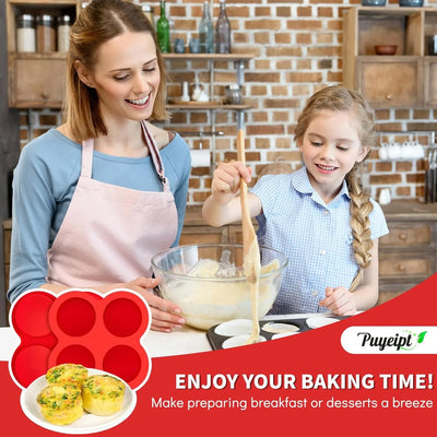 2 Pack Air Fryer Egg Bite Molds, 4-Cup Mini round Muffin Pans Silicone Baking Molds for for Oven, Air Fryer and Pot - Tekeno