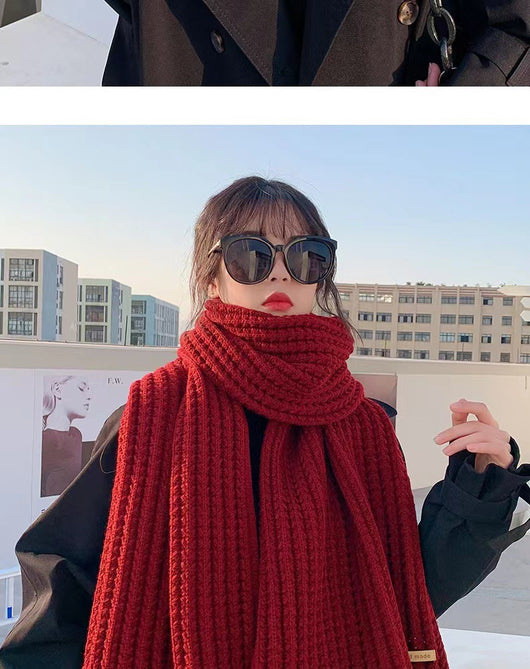 Bufanda Mujer Otoño Invierno Versión Coreana Lana Tejida Color Sólido - Image 7