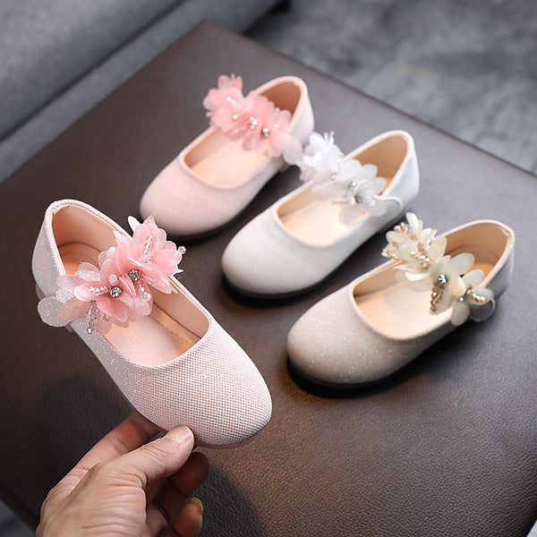 Zapatillas de Danza Infantil con Cristales y Flores - Diseño Elegante de Una Capa