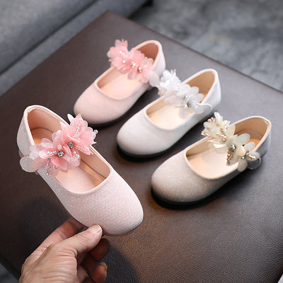 Zapatillas de Danza Infantil con Cristales y Flores - Diseño Elegante de Una Capa