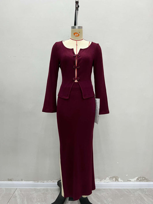 Blusa Corta con Cuello Cuadrado y Hebilla Fashion en Burgundy - Conjunto Tejido - Image 11