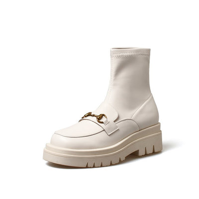 Botas Cortas de Cuero Genuino con Plataforma y Tacón Bajo - Estilo Casual Mujer - Image 6
