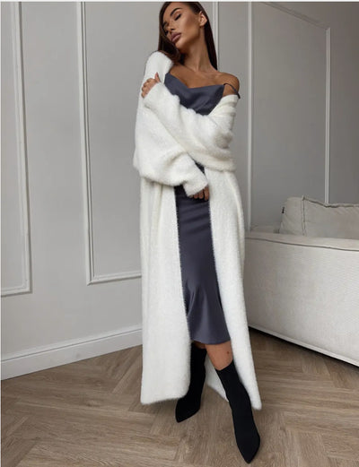 Cardigan de Imitación de Visón Blanco Suelto para Mujer - Image 8