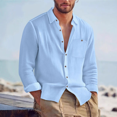 Camisa Cardigan Lino Hombre Fit Relajado Color Sólido - Image 11