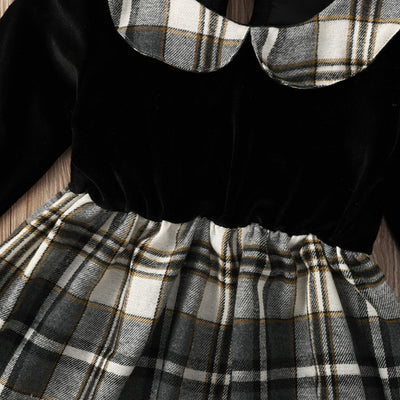 Vestido Infantil Negro Cuadros Manga Larga con Falda Corta - Image 12