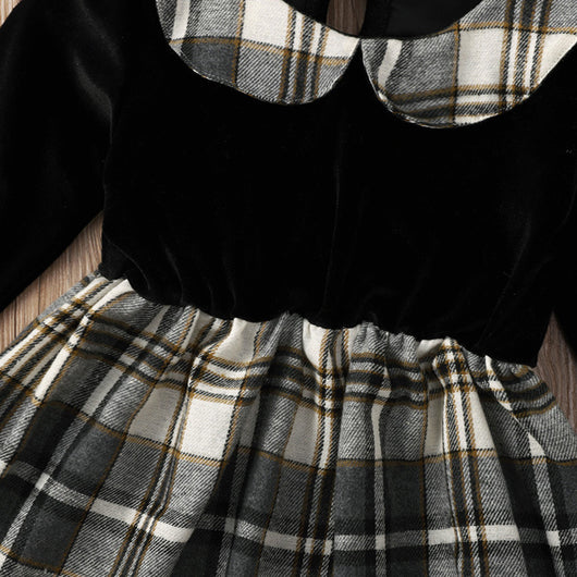 Vestido Infantil Negro Cuadros Manga Larga con Falda Corta - Image 12