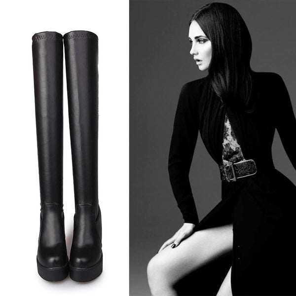 Botas Altas Sobre la Rodilla para Mujer con Suela Gruesa y Aumento Interior
