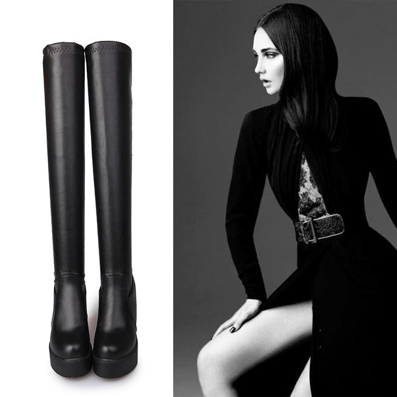 Botas Altas Sobre la Rodilla para Mujer con Suela Gruesa y Aumento Interior