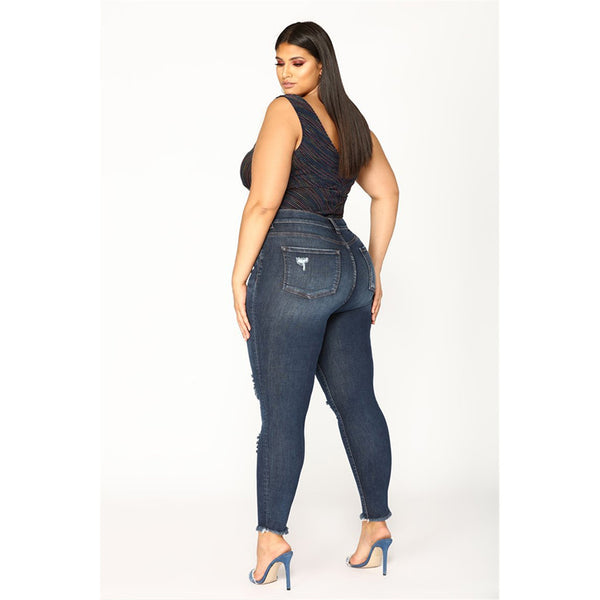 Jeans Talla Grande Rotos con Levantador de Cadera y Tecnología Stretch