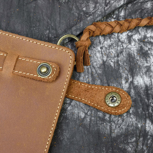 Cartera Larga de Cuero Crazy Horse Vintage con Cinturón Tejido y Cierre de Hebilla para Hombre - Image 10