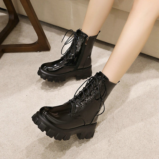 Botas Martin de Cuero Charol con Plataforma y Cordones - Estilo Urbano Moderno - Image 15