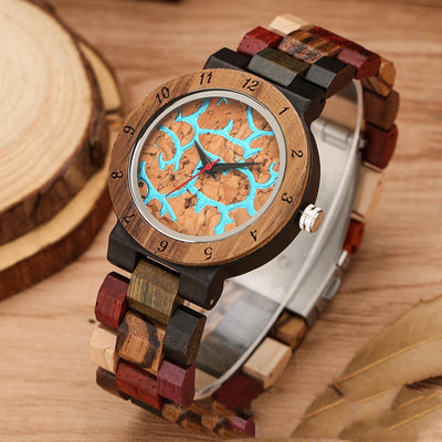 Reloj Casual de Cuarzo con Detalles en Madera