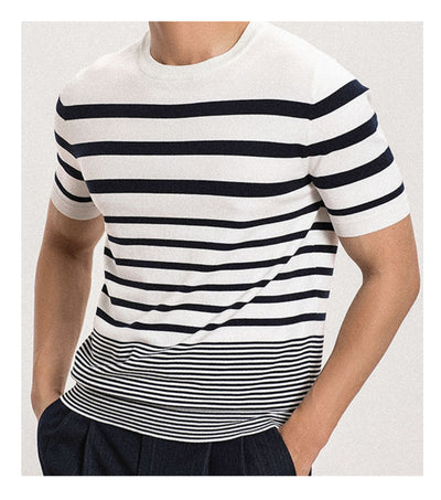 Polo Retro de Rayas Degradadas para Hombre - Camiseta Tejida de Manga Corta - Image 13