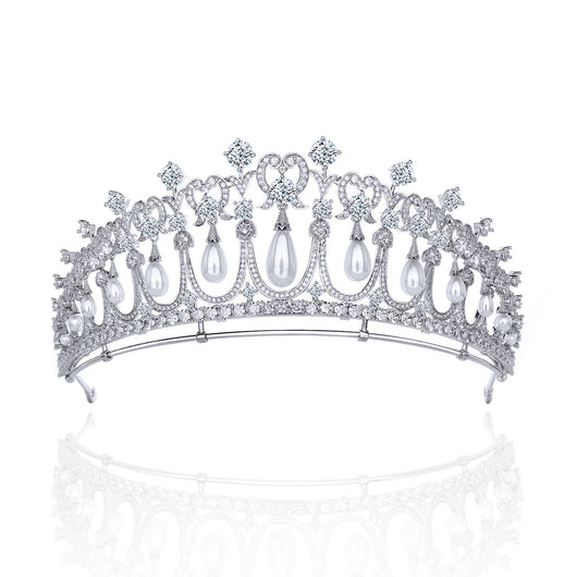 Corona Nupcial de Circonita y Perlas - Tiara de Novia Elegante - Image 6