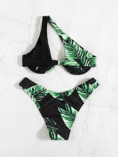 Traje de Baño Bikini Asimétrico con Estampado Tropical y Sostén Underwire - Image 11