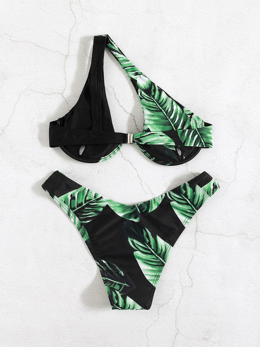 Traje de Baño Bikini Asimétrico con Estampado Tropical y Sostén Underwire - Image 11