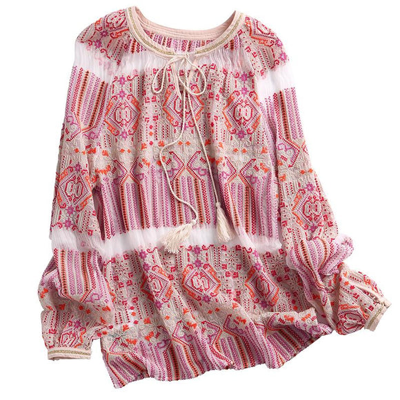 Blusa Elegante de Seda con Cordones y Cuello en V