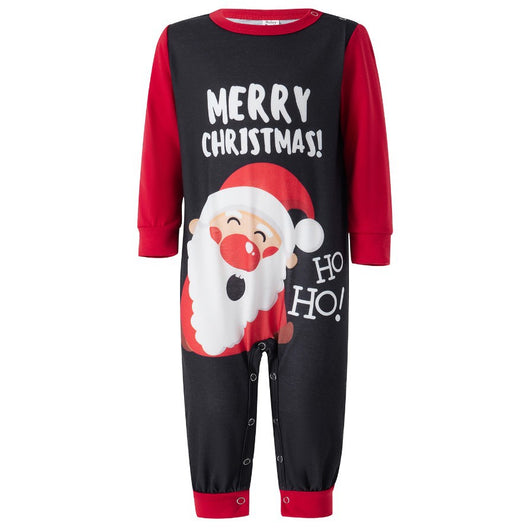 Family matching Christmas pajamas with Santa Claus graphic and "Merry Christmas!" text on black and red tops, paired with red and black plaid pants. - Image 2