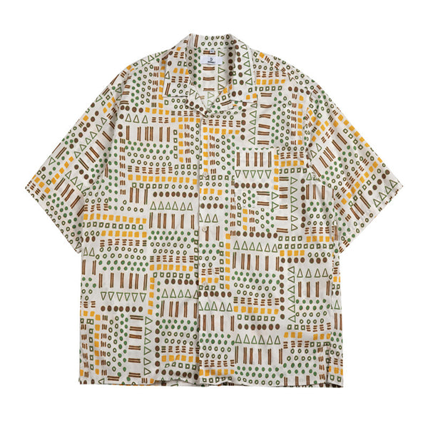 Camisa Retro de Estampado Étnico de Manga Corta para Hombre
