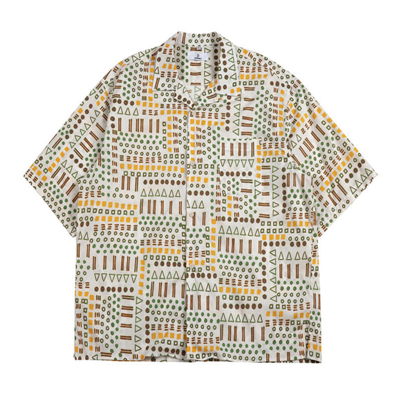 Camisa Retro de Estampado Étnico de Manga Corta para Hombre