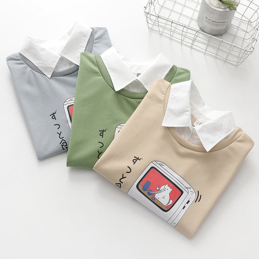 Suéter Estudiantil Bipieza para Mujer con Solapa Estampada - Image 11