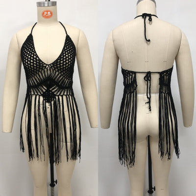 Halter Tejido con Flecos y Cobertor de Playa - Image 3