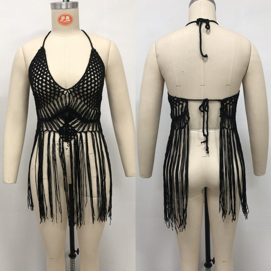 Halter Tejido con Flecos y Cobertor de Playa - Image 3