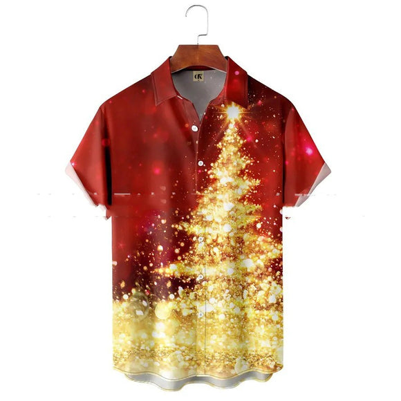 Camisa Estampada de Cuello Solapa para Hombre - Manga Corta Ideal para Festividades