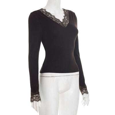 Blusa Elegante de Encaje con Escote en V y Mangas Largas para Otoño e Invierno - Image 29