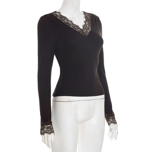 Blusa Elegante de Encaje con Escote en V y Mangas Largas para Otoño e Invierno - Image 29