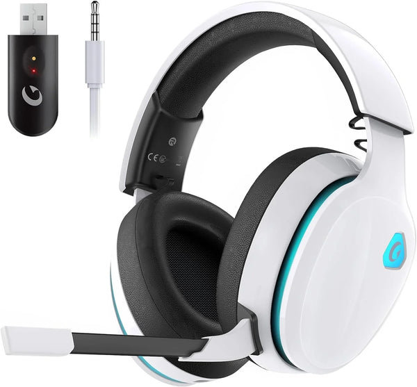 2.4Ghz Wireless Gaming Headset for PS5, PS4 Fortnite & Call of Duty/Fps Gamers, PC, Nintendo Switch, Bluetooth 5.3 Gaming Headphones with Noise Canceling Mic, Stereo Sound, 40+Hr Battery -White - Tekeno