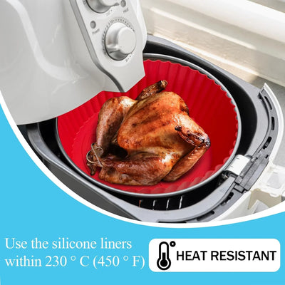 Air Fryer Silicone Liners Pot,8 Inch Air Fryer Basket Liners, Silicone Baking Tray Pots for 3 to 5 Qt for Air Fryer Oven Reusable Baking Tray Oven Accessories (Red+Black) - Tekeno