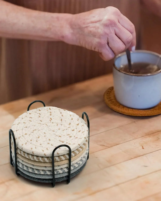 Posavasos absorbentes minimalistas – Juego de 8 unidades con soporte, elegantes y funcionales para decoración de mesa - Tekeno