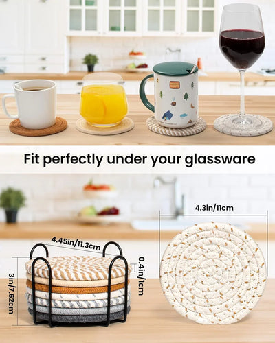 Posavasos absorbentes minimalistas – Juego de 8 unidades con soporte, elegantes y funcionales para decoración de mesa - Tekeno