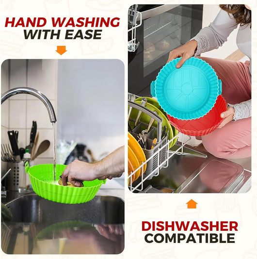 3 Pack Air Fryer Silicone Liners 8Inch Air Fryer Silicone Pot Reusable Food Grade Silicone Airfryer Liners Baking Basket Accessories Replacement of Flammable Disposable Parchment Paper - Tekeno