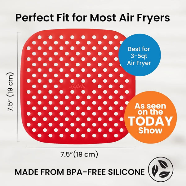 Reusable Air Fryer Liners 3 Pack for 3-5QT or Bigger - 7.5" Square Silicone Airfryer Liner - Easy to Clean Air Fryer Accessories as Seen on the Today Show - Safe Non-Stick Parchment Paper Replacer