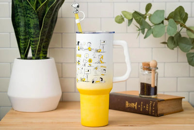 Vaso térmico de acero inoxidable Peanuts 40 oz con tapa, sorbete y asa – Apto para portavasos - Tekeno