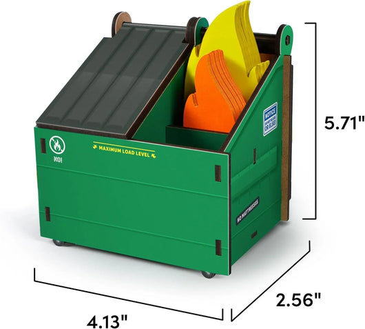 Organizador de escritorio estilo contenedor de basura – Genuine Fred, con tarjetas de notas en forma de llamas, 3 compartimientos para lápices y útiles, accesorio original y divertido para oficina - Tekeno