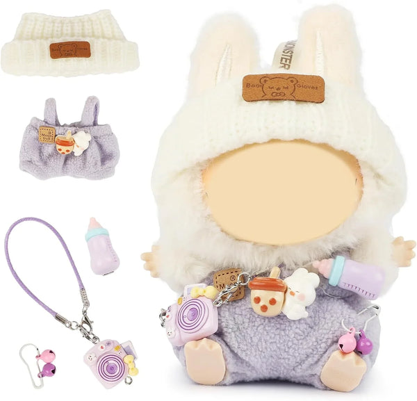 Doll Clothes for Labubu, 17Cm/15Cm Dolls Outfit Set , Luxury Chic Style High-End Fashion Suitable Accessories (No Doll)(Purple) - Tekeno