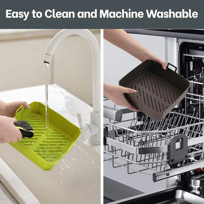 5 QT Air Fryer Silicone Liners for Ninja AF141/AF142/AF181/AF182 & COSORI CAF-L501, 2 Pack BPA Free Platinum Silicone Basket, Square Reusable Air Fryer Liners with Handle, Upgrade - Tekeno