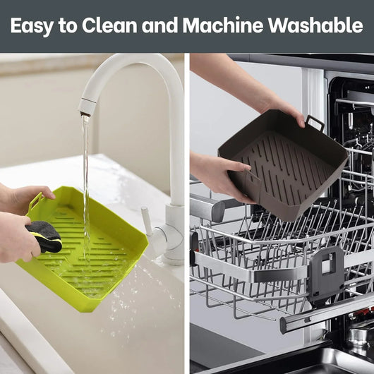 5 QT Air Fryer Silicone Liners for Ninja AF141/AF142/AF181/AF182 & COSORI CAF-L501, 2 Pack BPA Free Platinum Silicone Basket, Square Reusable Air Fryer Liners with Handle, Upgrade - Tekeno